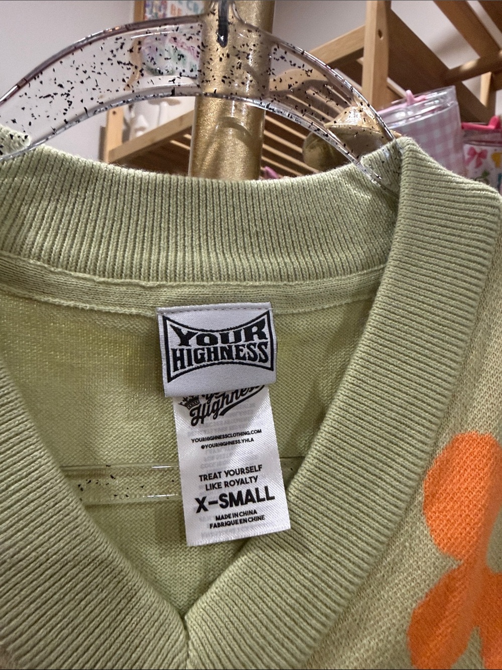 Your Highness Free Fall V-Neck Knit Floral Sweater Vest X-Small green - Picture 4 of 5